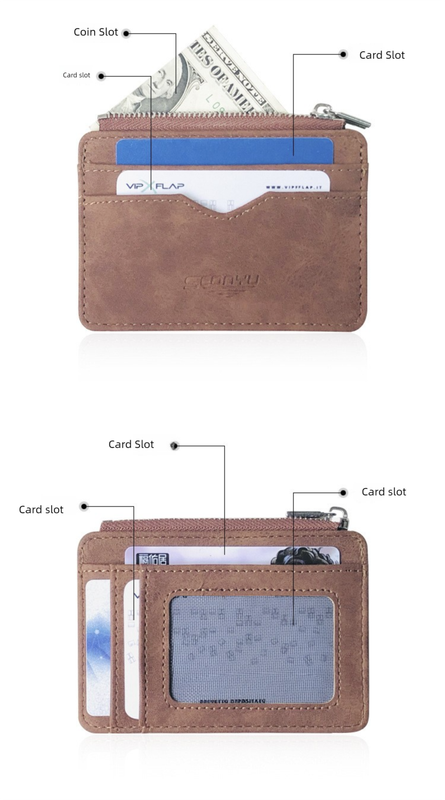 2 Pcs Black Men's Slim Frosted PU Leather Card Holder Wallet with Zip Coin Pocket Multi-Card ID Case
