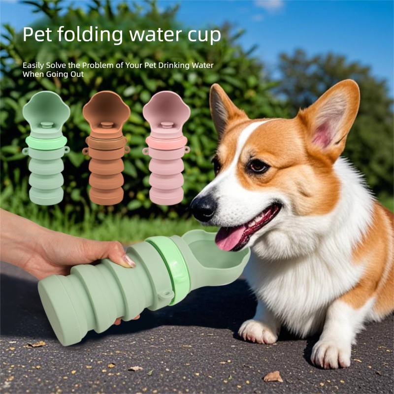 Green Portable Collapsible Pet Water Bottle for Dogs Outdoor Travel Drinking Dispenser Silicone Pet Water Cup