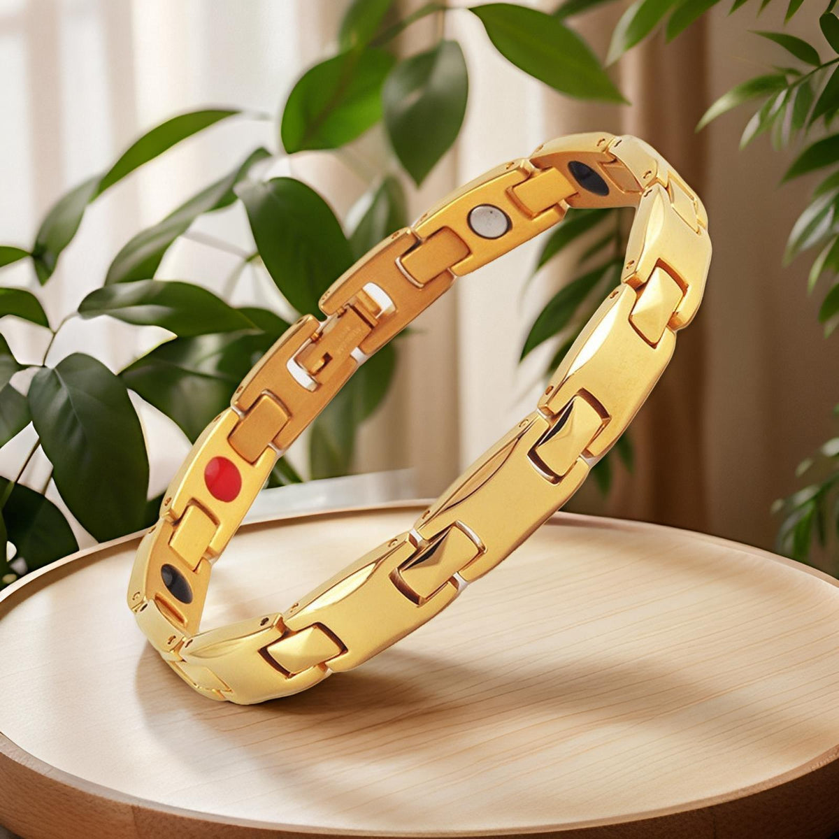 Gold Men's Titanium Steel Magnetic Bracelet with Negative Ions and Germanium Elements