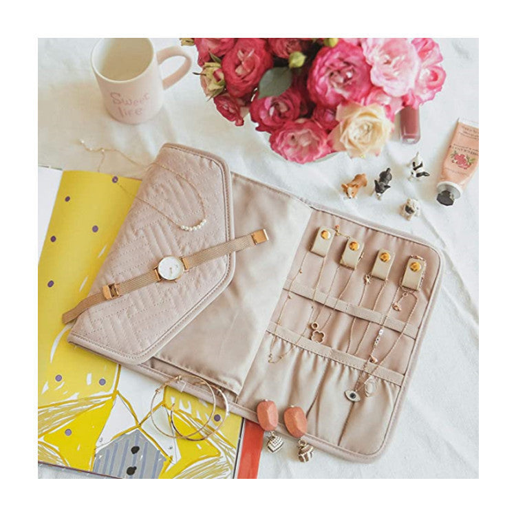 Black Portable Jewelry Roll Bag Travel Organiser High-End Delicate Accessories Necklace Earring Ring Storage(Jewelry is not included)