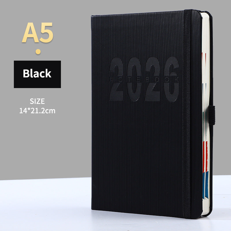 Black 2026 A5 English Daily Planner Notebook 365-Day Schedule Book for Monthly &amp; Annual Planning