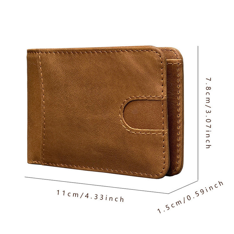 Brown Men's Genuine Leather Wallet Vintage Casual Short Bi-fold Cowhide Money Clip Card Holder