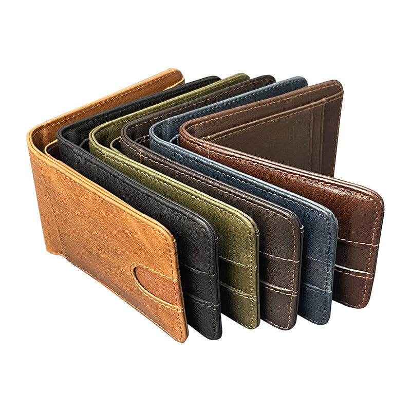 Black Men's Genuine Leather Wallet Vintage Casual Short Bi-fold Cowhide Money Clip Card Holder