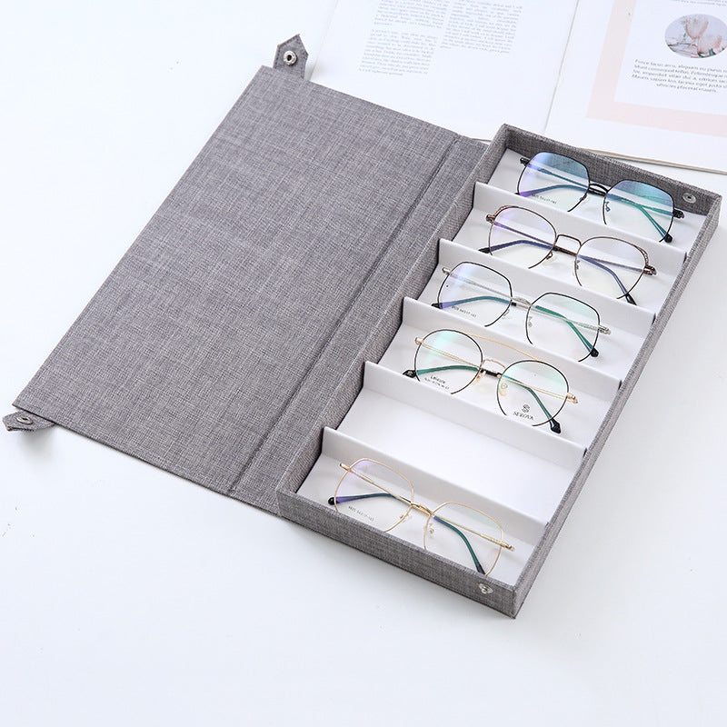 Grey Multi-Compartment Glasses Storage Box Dust-proof Fabric Eyewear Display Organiser with Snap Closure