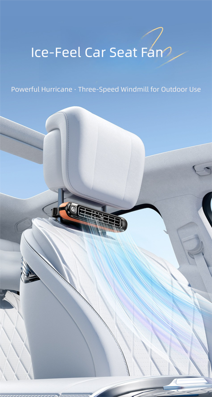 Black and Wood grain pattern Car Seat Back Headrest Fan USB Powered Dual Turbine Bladeless Cooling Fan with 3 Speeds