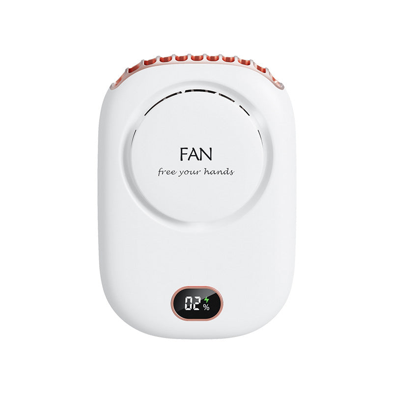 White Portable Bladeless Neck Fan with Waist Clip &amp; Digital Display USB Rechargeable Mini Fan