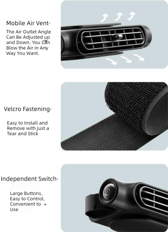 White Car Seat Back Headrest Fan USB Powered Turbine Cooling Fan with 3 Adjustable Speeds