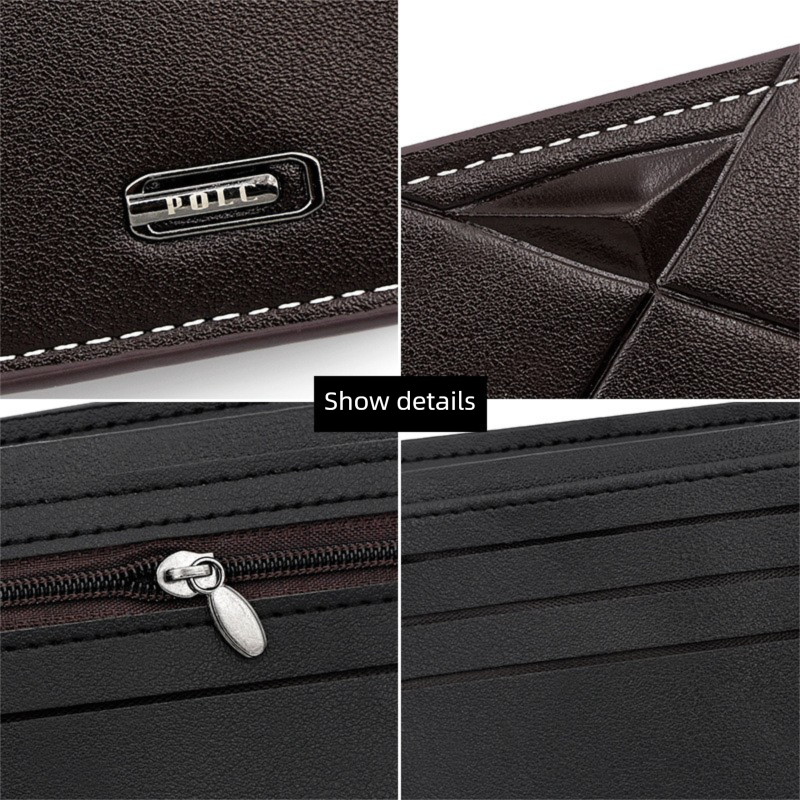 Black Men's PU Leather Bifold Wallet - Slim Short Design with Zipper Coin Pocket - Multi Card Slots and ID Window for Everyday Use