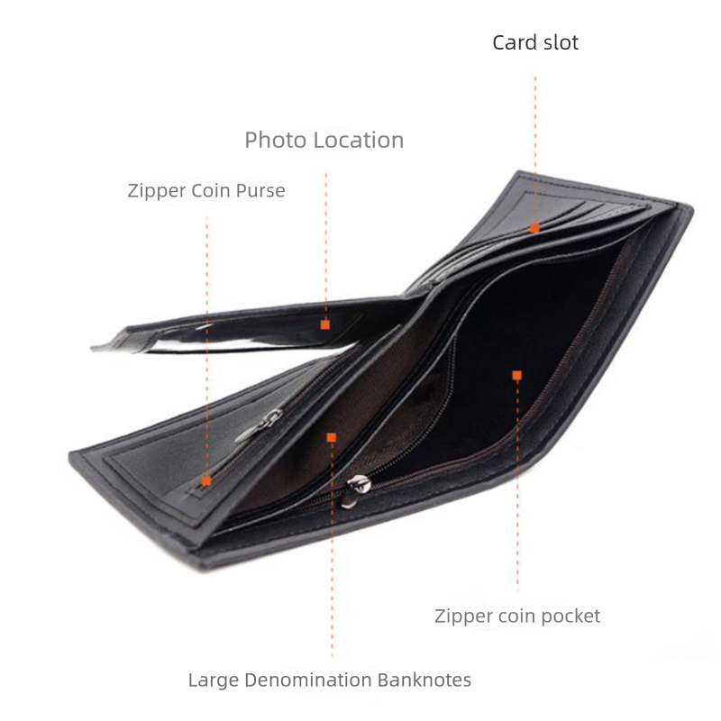 Dark Brown Men's PU Leather Bifold Wallet - Slim Short Design with Zipper Coin Pocket - Multi Card Slots and ID Window for Everyday Use