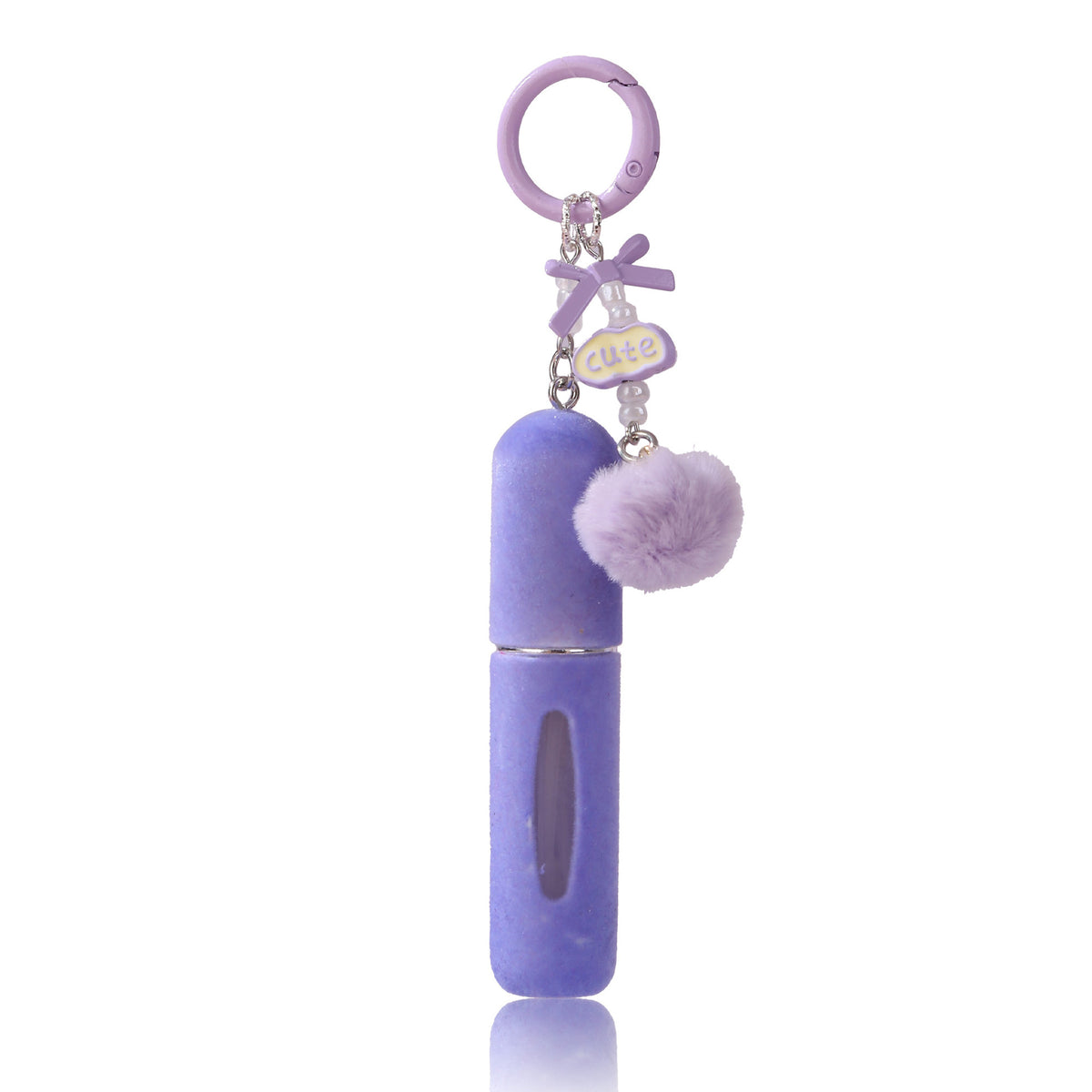 Purple 3 Pack Plush Perfume Atomiser Keychain - 5ml Portable Refillable Spray Bottle with Pom Pom Bag Charm
