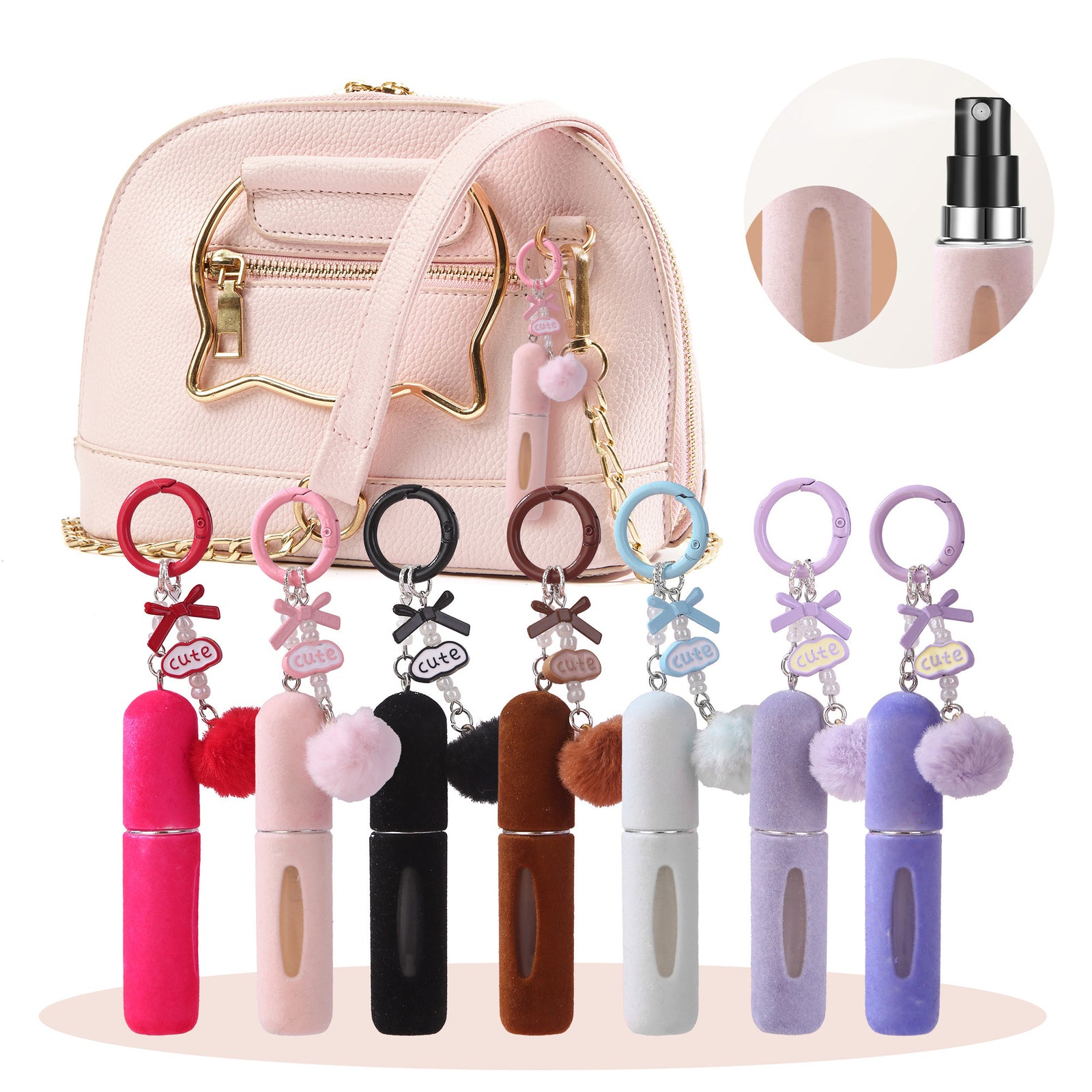 3 Pack Plush Perfume Atomiser Keychain - 5ml Portable Refillable Spray Bottle with Pom Pom Bag Charm Random color