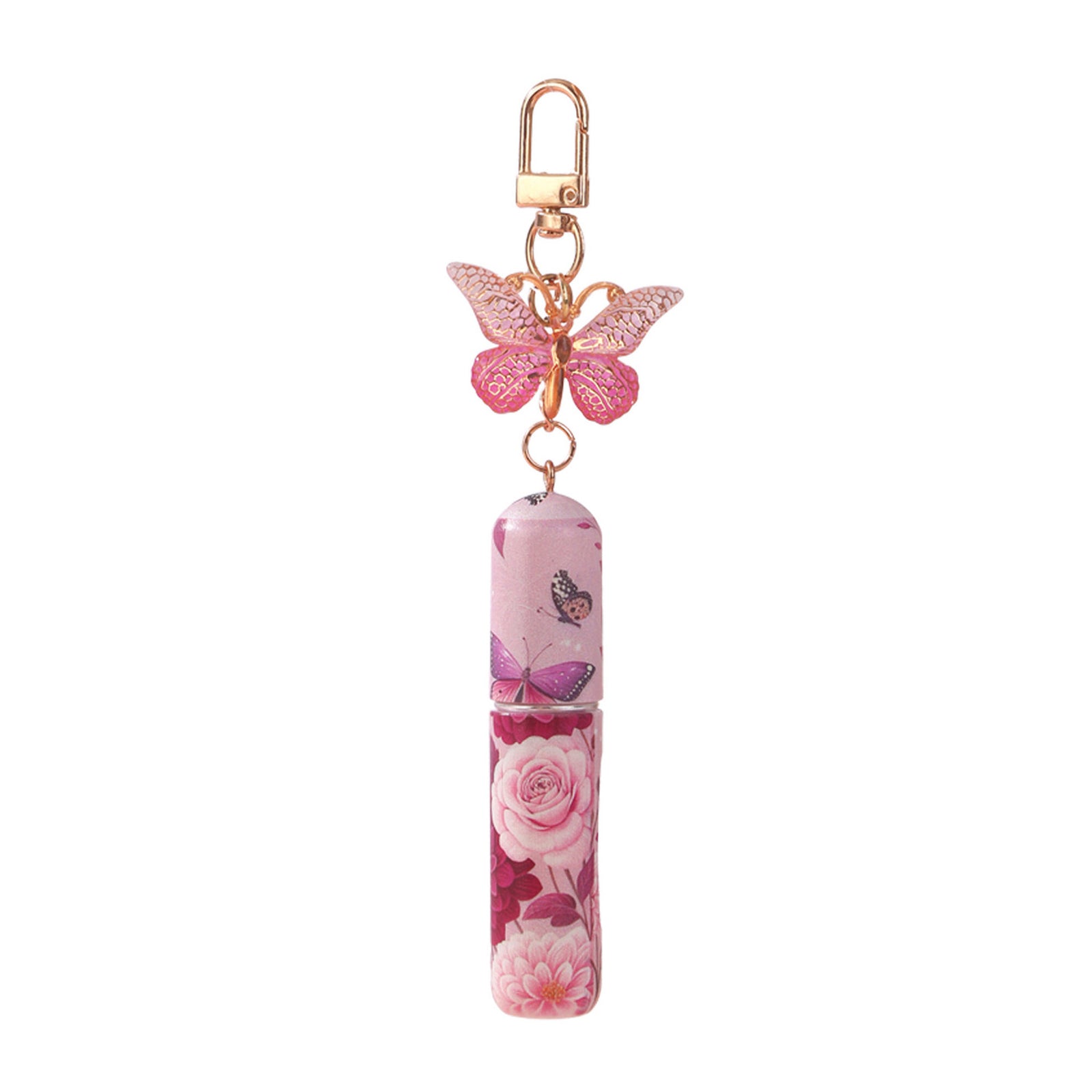 Pink 3 Pcs Portable 5ml Perfume Atomiser Keychain - Refillable Floral Spray Bottle with Butterfly Charm for Travel & Handbag