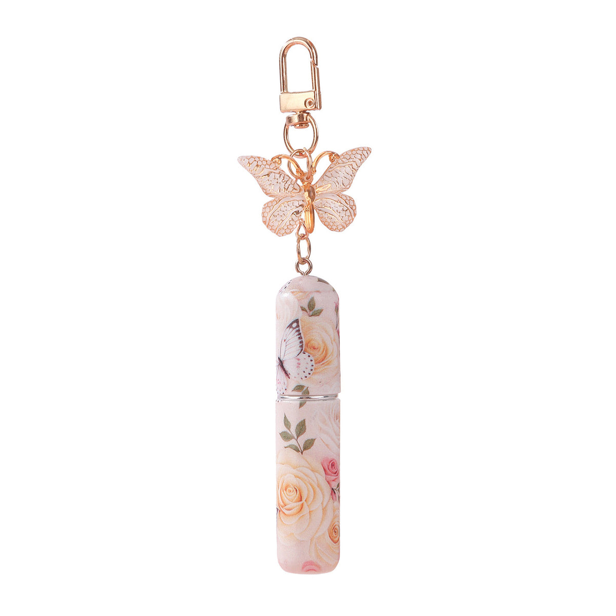Light Yellow 3 Pcs Portable 5ml Perfume Atomiser Keychain - Refillable Floral Spray Bottle with Butterfly Charm for Travel &amp; Handbag