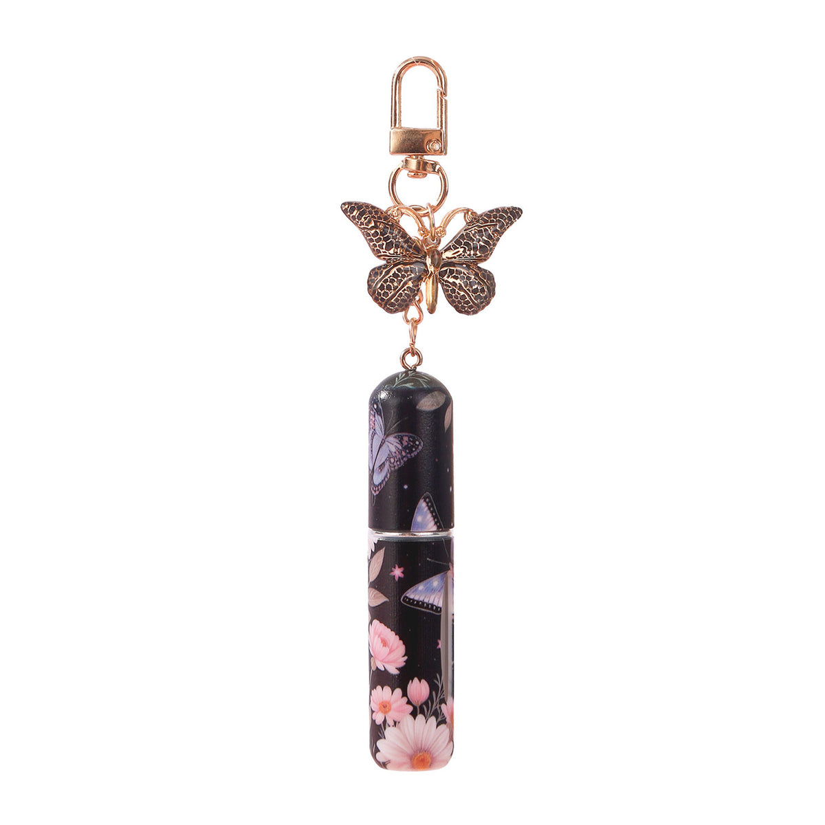 Black 3 Pcs Portable 5ml Perfume Atomiser Keychain - Refillable Floral Spray Bottle with Butterfly Charm for Travel &amp; Handbag