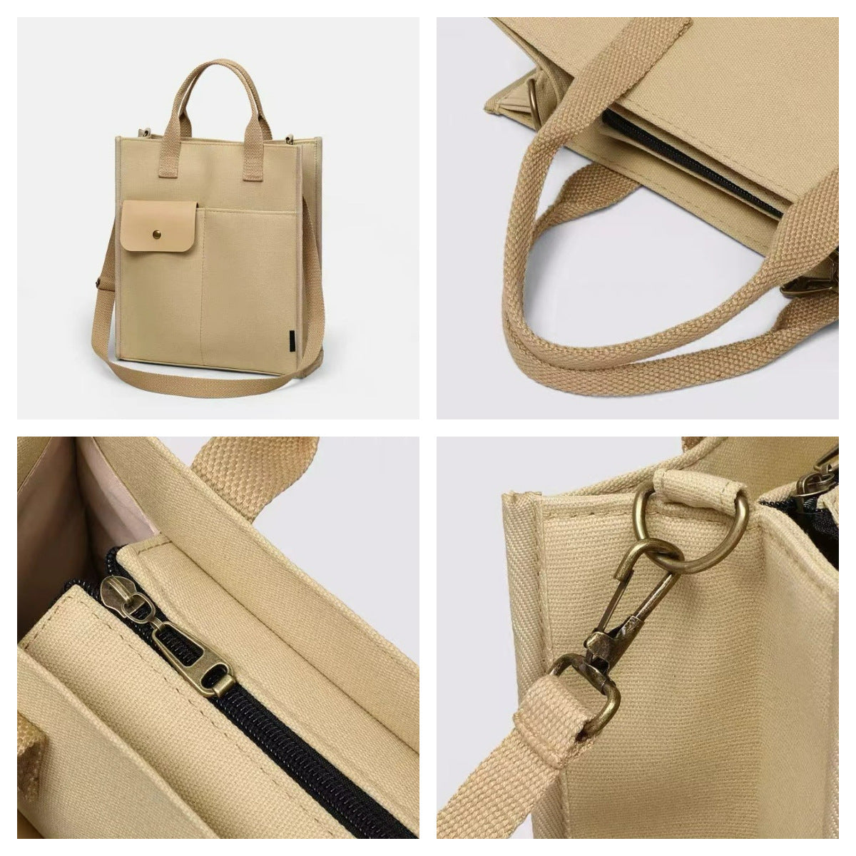 Black Unisex Canvas Tote Bag - Structured Vertical Shoulder Satchel with Front Pocket - Lightweight Crossbody for Work, Uni & Daily Commute