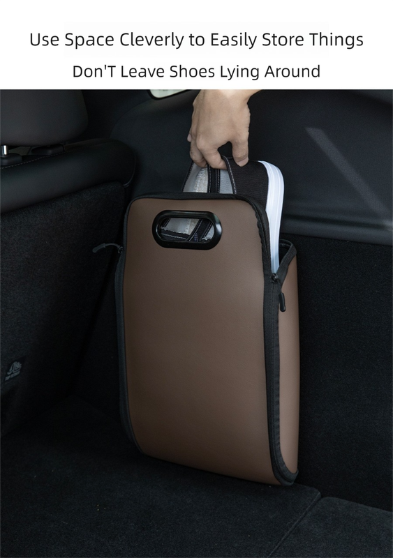 Brown Premium Car Under-Seat Shoe Organiser Box - PVC Leather Storage Case with Anti-Slip Velcro Fixation - Space Saving Vehicle Interior Solution