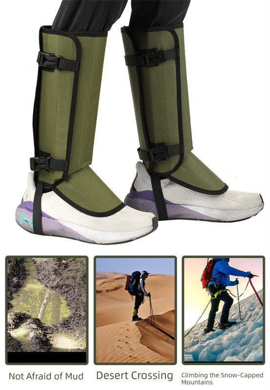Khaki Outdoor Waterproof Leg Gaiters - Anti-Snake Bite & Scratch Protection Boot Covers - Breathable Nylon Oxford Leg Guards for Hiking Camping