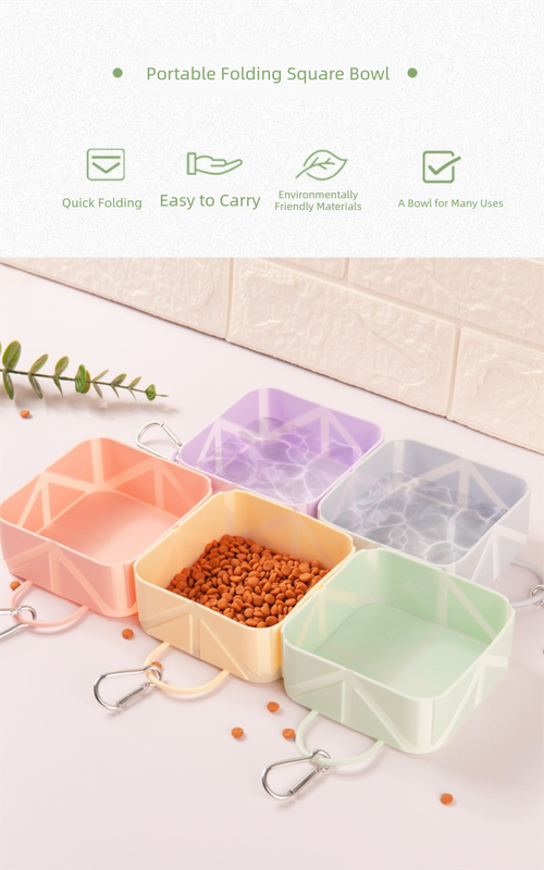 2 Pcs Green Portable 500ml Collapsible Square Pet Bowl - Silicone Travel Feeder with Carabiner Clip for Dogs & Cats - Lightweight for Camping & Hiking