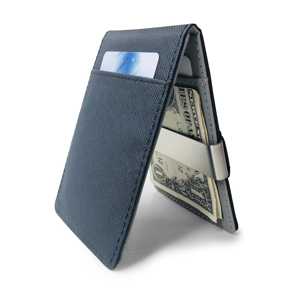Blue Men's Slim Bifold Money Clip Wallet - Saffiano Texture PU Leather with Stainless Steel Cash Clamp - Minimalist Front Pocket Card Holder