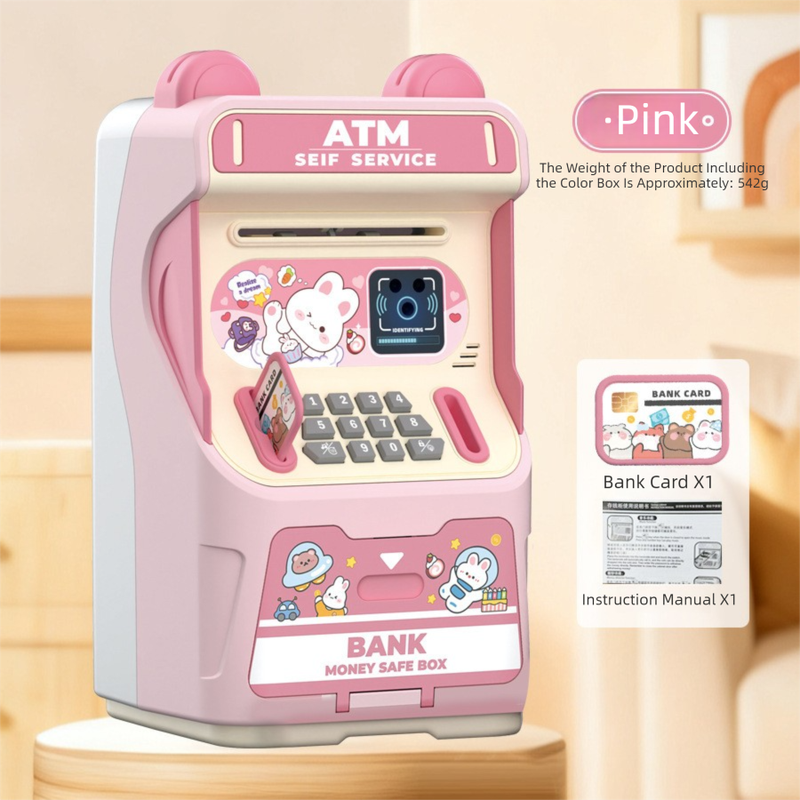 Pink Kids Electronic ATM Piggy Bank - Password Safe Box with Auto Scroll & Music - Educational Saving Toy