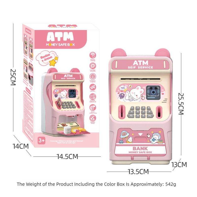Pink Kids Electronic ATM Piggy Bank - Password Safe Box with Auto Scroll & Music - Educational Saving Toy