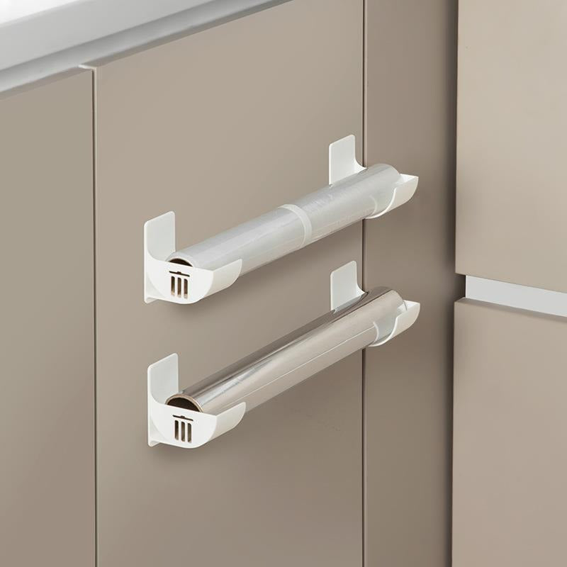 White 10 Pairs Self-Adhesive Wall Mount Storage Holders - Drill-Free Plastic Organiser Racks for Garbage Bags Cling Wrap &amp; Umbrellas - Rental Friendly Kitchen Accessories