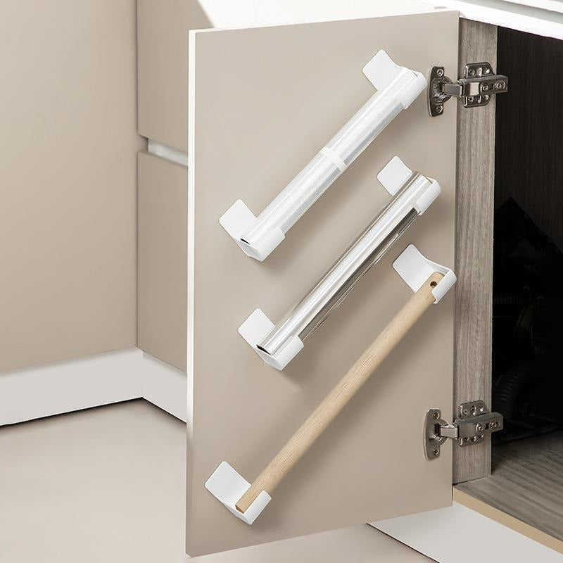 White 10 Pairs Self-Adhesive Wall Mount Storage Holders - Drill-Free Plastic Organiser Racks for Garbage Bags Cling Wrap & Umbrellas - Rental Friendly Kitchen Accessories