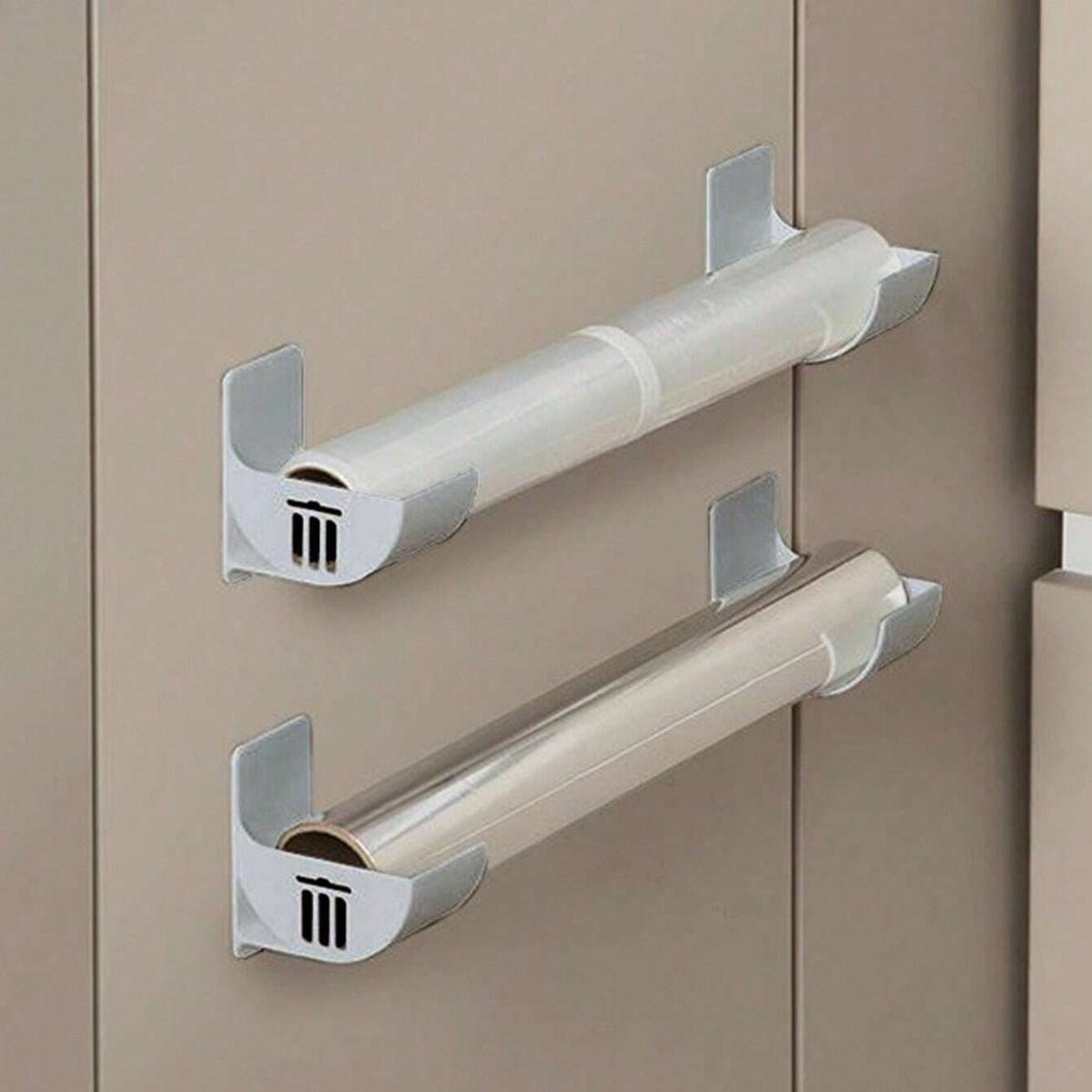 Grey 10 Pairs Self-Adhesive Wall Mount Storage Holders - Drill-Free Plastic Organiser Racks for Garbage Bags Cling Wrap &amp; Umbrellas - Rental Friendly Kitchen Accessories