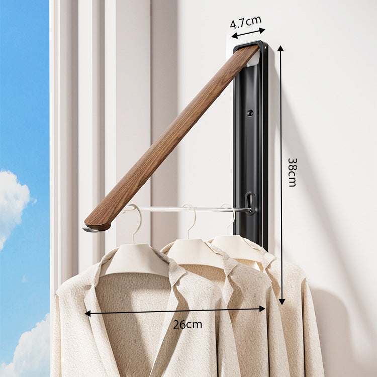 1 Pack Black and Brown Wall Mounted Foldable Clothes Hanger Rack - Retractable Space Aluminium Drying Airer for Laundry &amp; Balcony - Screw Mount Hardware Included