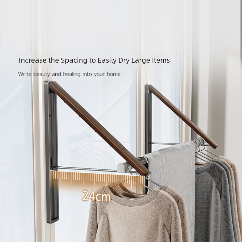 1 Pack Black and Brown Wall Mounted Foldable Clothes Hanger Rack - Retractable Space Aluminium Drying Airer for Laundry & Balcony - Screw Mount Hardware Included