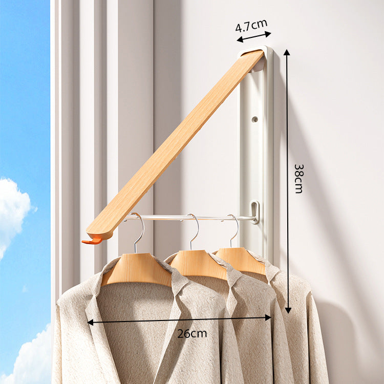 1 Pack White and Brown Wall Mounted Foldable Clothes Hanger Rack - Retractable Space Aluminium Drying Airer for Laundry &amp; Balcony - Screw Mount Hardware Included