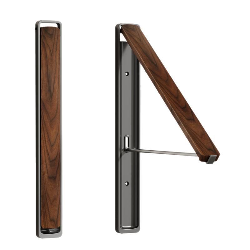 1 Pack White and Brown Wall Mounted Foldable Clothes Hanger Rack - Retractable Space Aluminium Drying Airer for Laundry & Balcony - Screw Mount Hardware Included