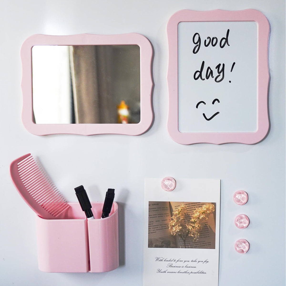 10-Piece Pink Magnetic Locker Organiser Set - Mirror, Whiteboard, Storage Box &amp; Accessories - Back to School Kit
