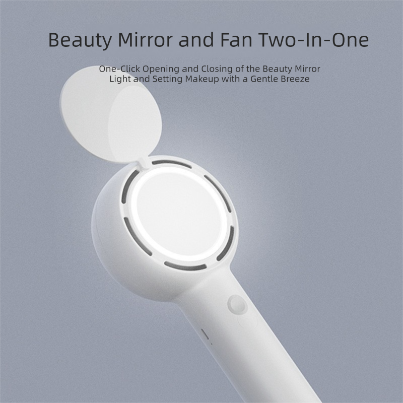 White 2-in-1 Handheld Fan with LED Makeup Mirror - Portable USB Rechargeable Beauty Light Fan with Desktop Base - 3 Speed Quiet Airflow for Travel &amp; Summer