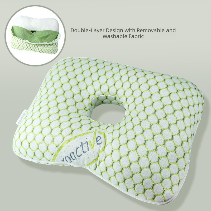 Green Ergonomic Ear Pillow with Hole for Side Sleepers - Pressure Relief Cushion for Ear Pain, Piercings &amp; CNH - Washable Cover