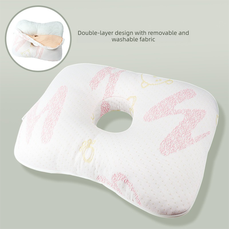 White and Pink Ergonomic Ear Pillow with Hole for Side Sleepers - Pressure Relief Cushion for Ear Pain, Piercings &amp; CNH - Washable Cover