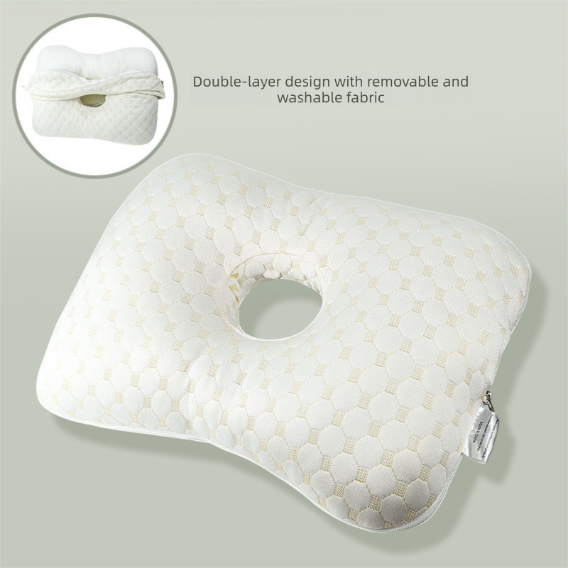 Light Gold Ergonomic Ear Pillow with Hole for Side Sleepers - Pressure Relief Cushion for Ear Pain, Piercings &amp; CNH - Washable Cover