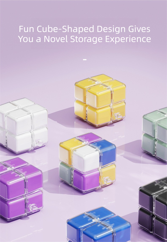 White Portable Magnetic Cube Pill Organiser - 8 Compartment Weekly Medicine Travel Case with Lanyard - Detachable Washable PP+PC Storage