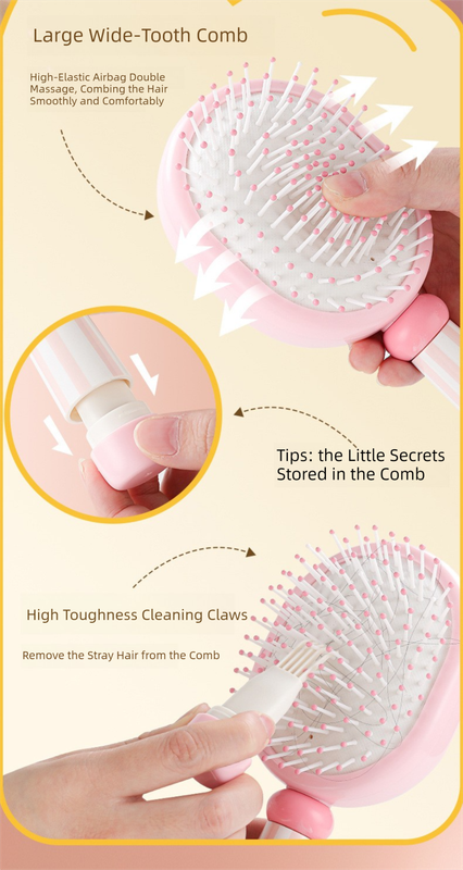 Blue 3-Piece Aesthetic Hair Brush Set - Detangling Air Cushion & Volumising Roller Comb with Hidden Cleaning Claw - Scalp Massage Styling Kit