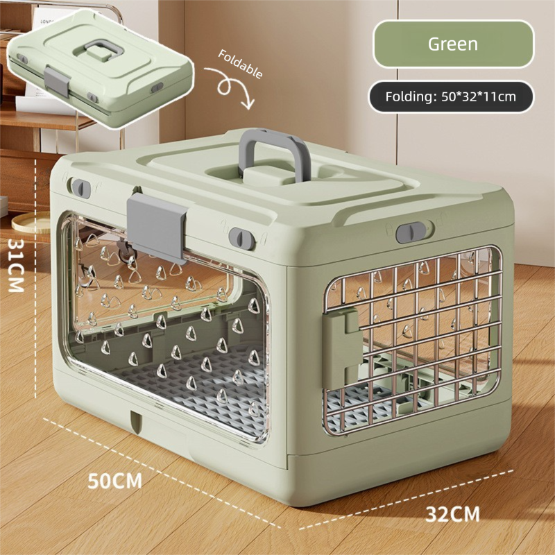 Green Premium Foldable Pet Carrier Crate - Breathable Aviation Travel Box for Cats & Small Dogs up to 10kg - Portable Car & Flight Transport Case