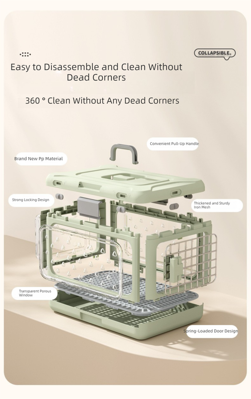 Green Premium Foldable Pet Carrier Crate - Breathable Aviation Travel Box for Cats & Small Dogs up to 10kg - Portable Car & Flight Transport Case