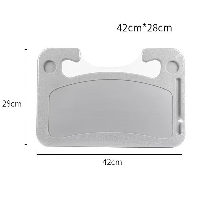 Grey Portable Car Steering Wheel Tray - 2-in-1 Dual Sided Laptop Desk & Food Table with Cup Holder - Universal Auto Interior Accessory for Travel & Mobile Work