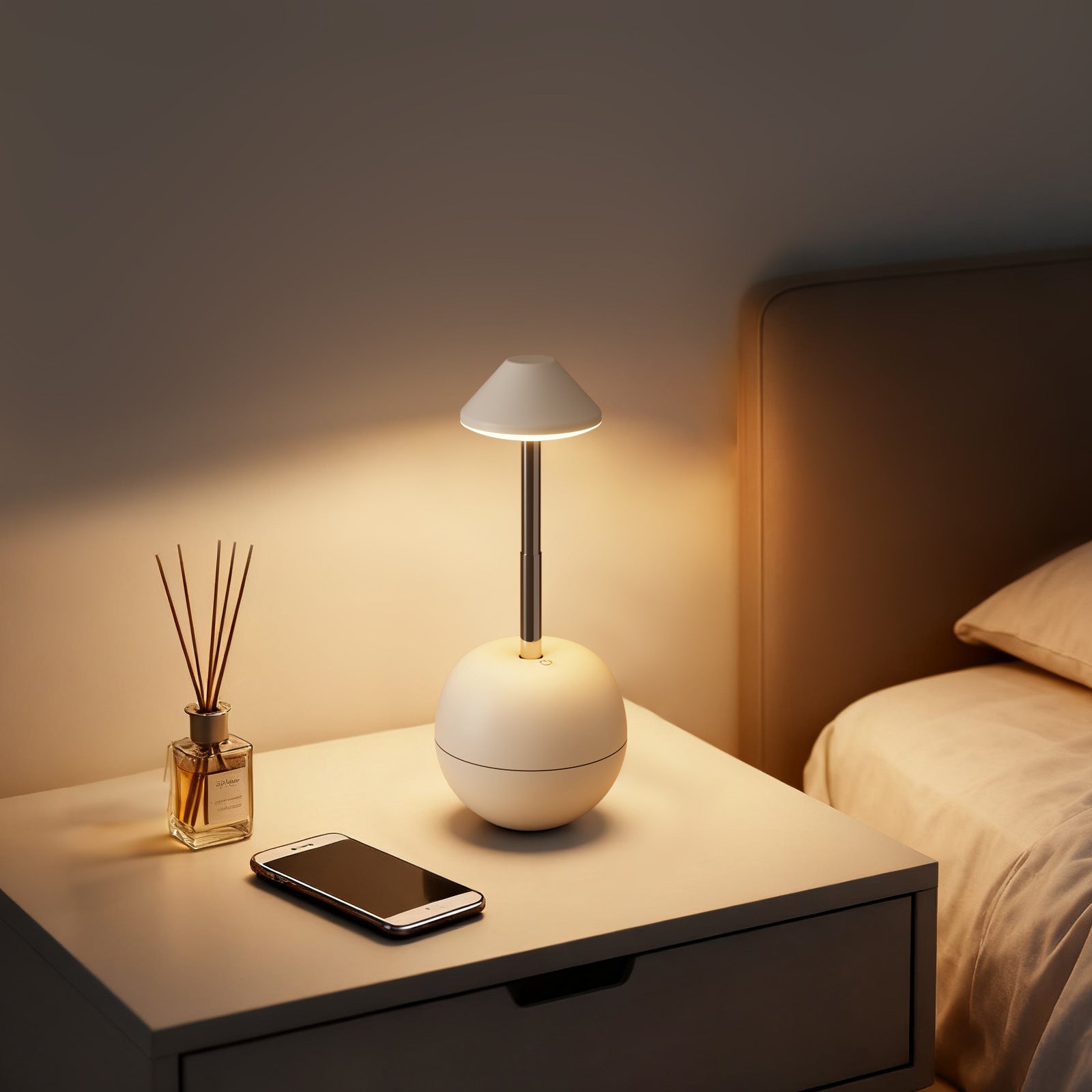 White Creative Tumbler LED Night Light - Rechargeable RGB Desk Lamp with Remote Control - Height Adjustable, Brightness Adjustable, Bedside Ambient Light