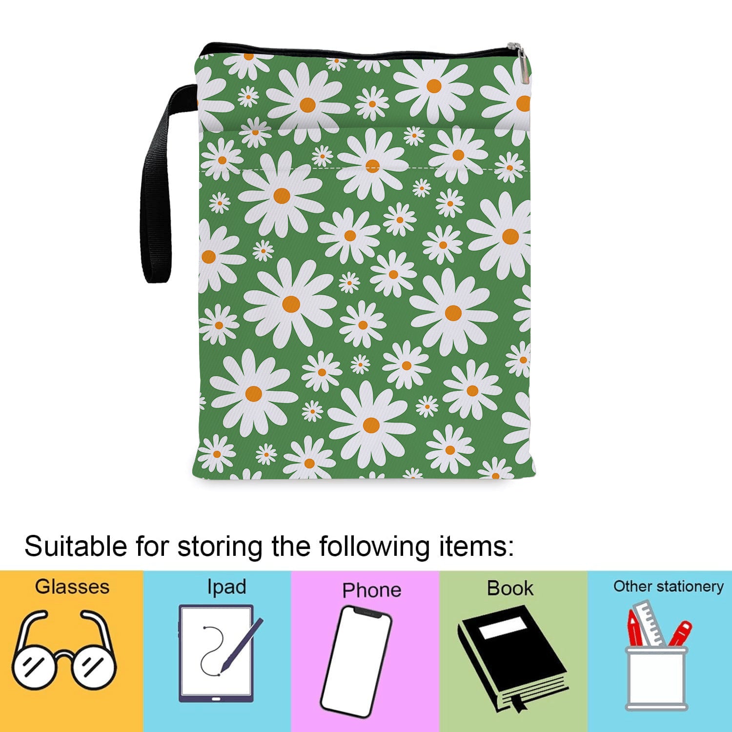 Green Floral pattern book cover with zippered pocket - Lightweight polyester book cover, suitable for books and tablets(BS001)