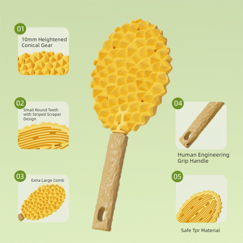 Yellow Pet Durian Massage Comb 2-Pack - Cat Deshedding Brush with Dual-Sided TPR Design for Soft Skin and Fur Cleaning