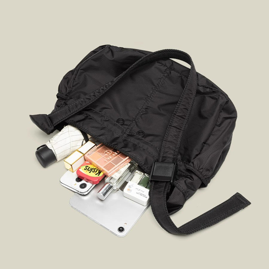 Black Large Capacity Nylon Tote Bag - Water Resistant Casual Shoulder Bag for Daily Use and Outdoor Activities