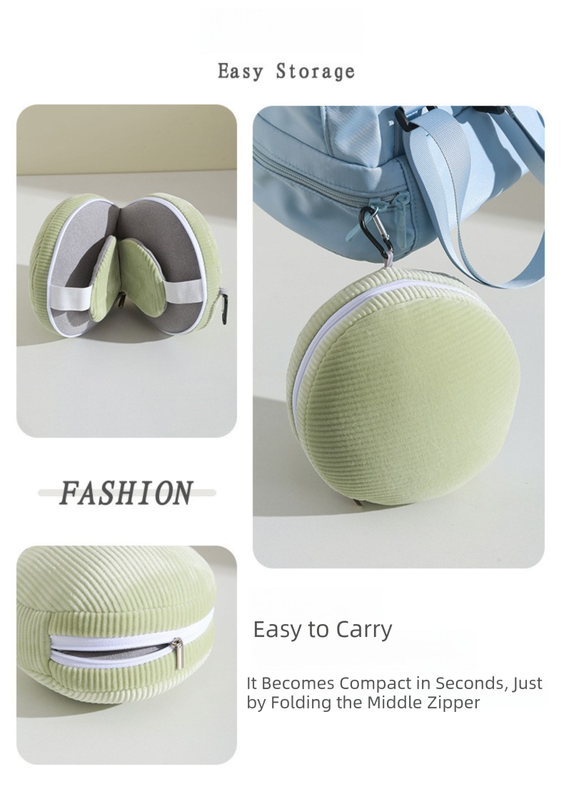 Beige and Grey 3-in-1 Foldable Sleep Eye Mask with Neck Pillow - Compact Travel Pillow for Airplane, Office Naps and Restful Sleep