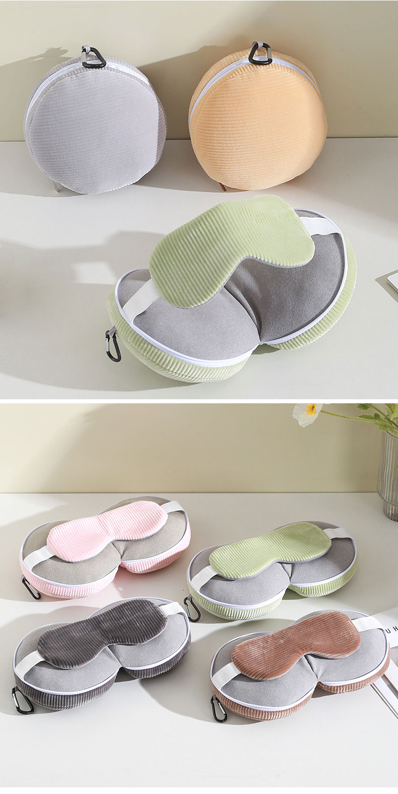 Grey 3-in-1 Foldable Sleep Eye Mask with Neck Pillow - Compact Travel Pillow for Airplane, Office Naps and Restful Sleep