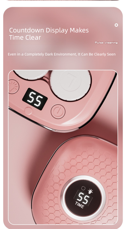 Pink Portable Sonic Wave Contact Lens Cleaner with LED Makeup Mirror - Automatic Electric Lens Cleaning Case for Daily Use