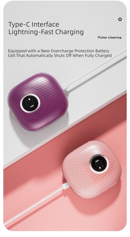 Purple Portable Sonic Wave Contact Lens Cleaner with LED Makeup Mirror - Automatic Electric Lens Cleaning Case for Daily Use